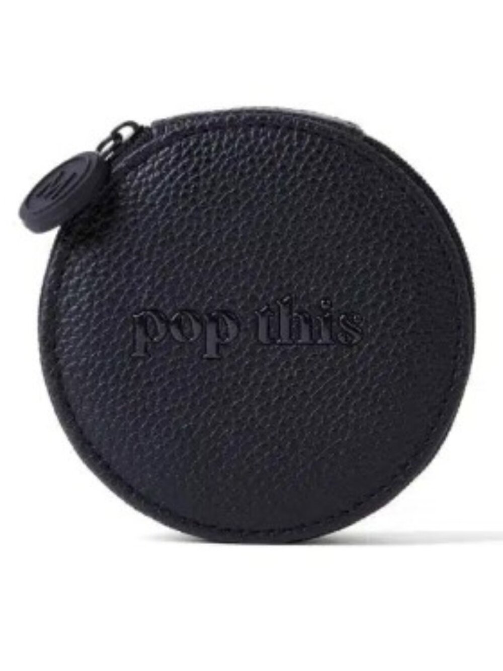 NEW Miamica POP THIS Pill Case Black Pebbled Birthday Gift Zipper Round Funny